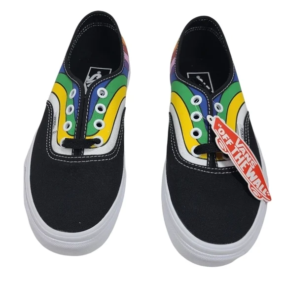 NEW VANS UNISEX Authentic Rainbow Black Refract Multicolor Skateboard Shoes‎ - Picture 2 of 6